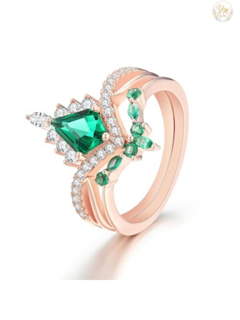 Vintage Bridal Wedding Ring Set 925 Sterling Silver Rose Gold Plated Kite Cut